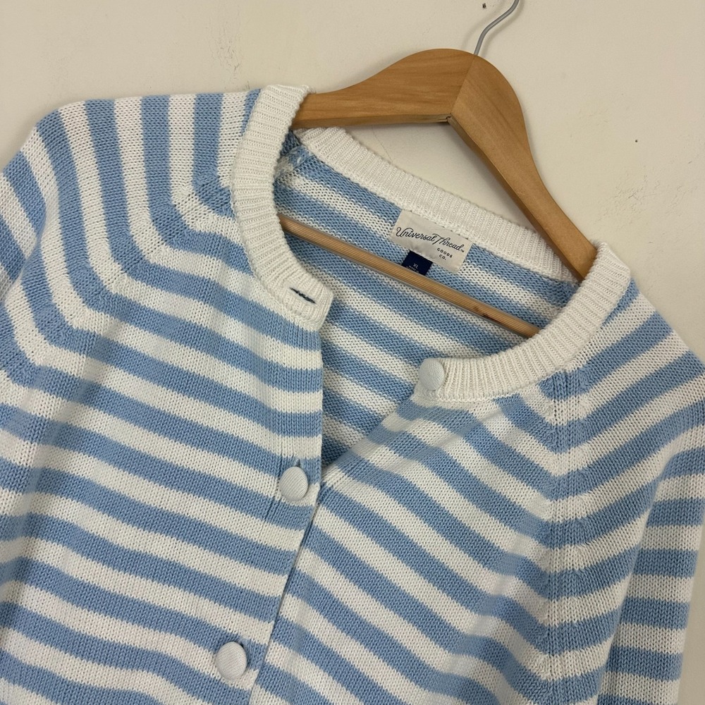 Universal Thread Cardigan Sweater Blue White Striped Cotton Cottagecore XL